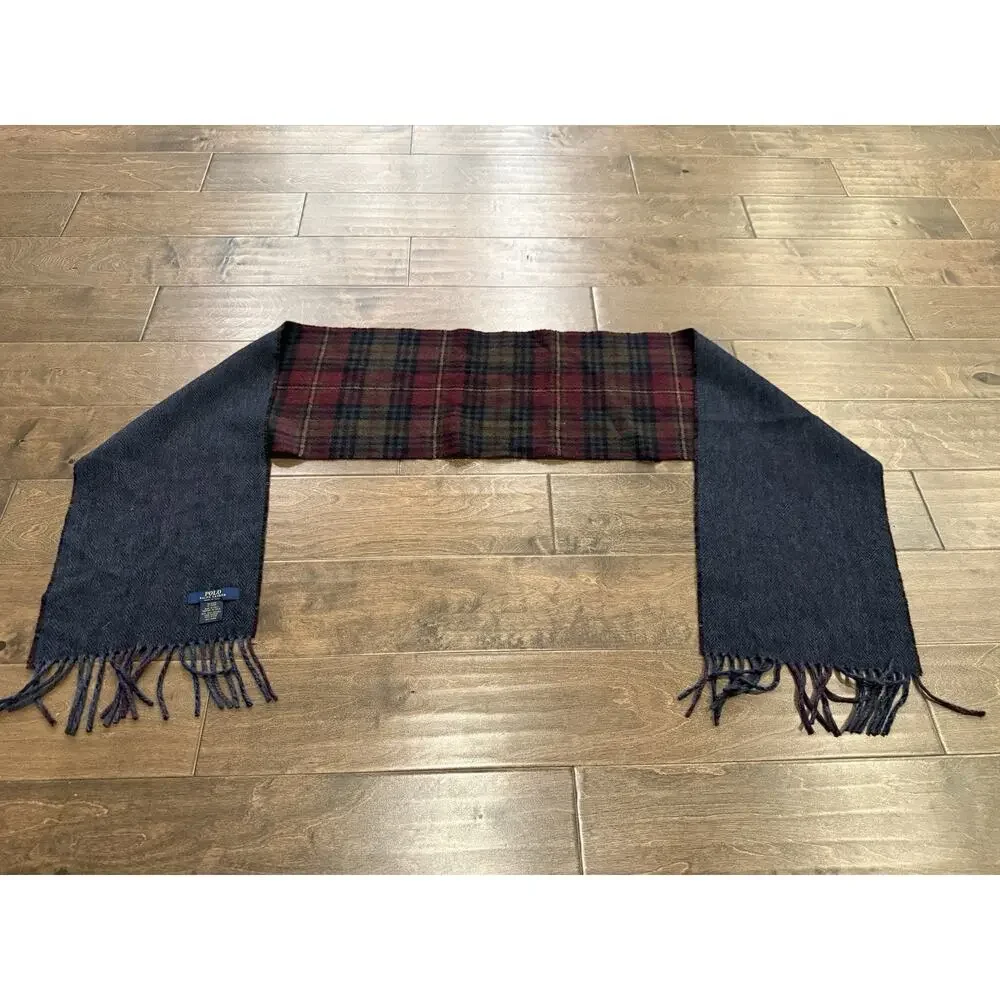 Polo Ralph Lauren Unisex Plaid Multicolor Wool Blend Scarf One Size 72x10 Italy